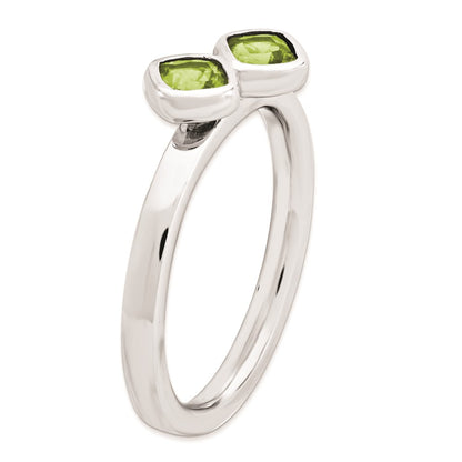 Sterling Silver Stackable Expressions Dbl Cushion Cut Peridot Ring