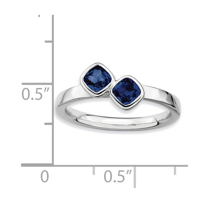 Sterling Silver Stackable Expressions Dbl Cushion Cut Cr. Sapphire Ring