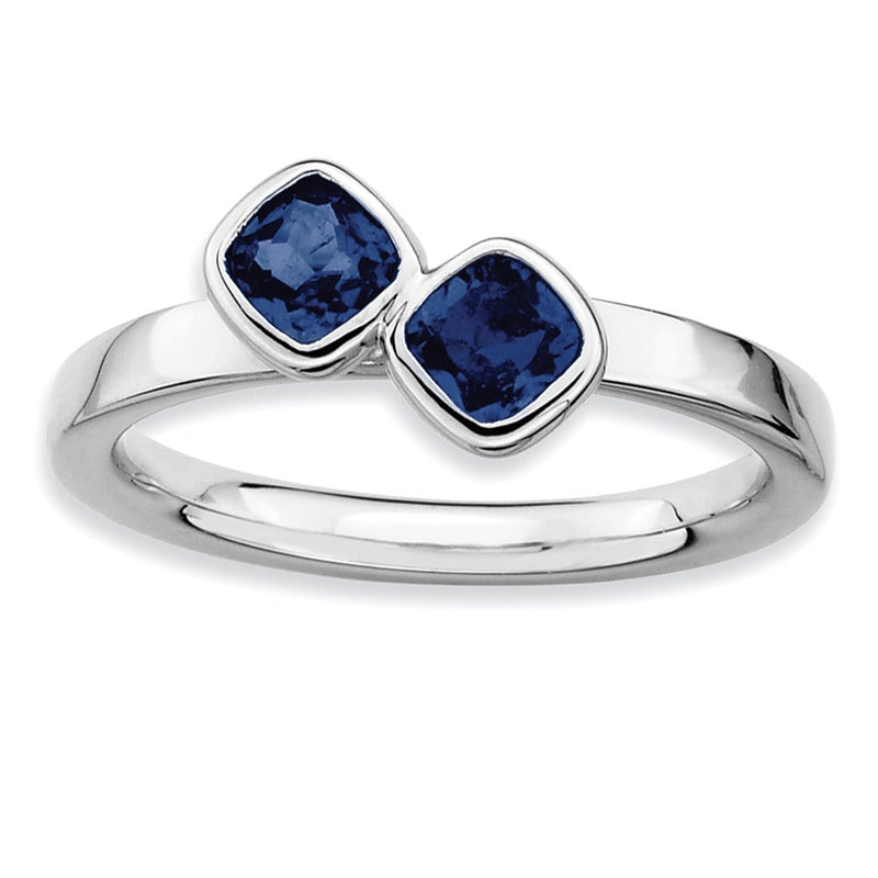 Sterling Silver Stackable Expressions Dbl Cushion Cut Cr. Sapphire Ring