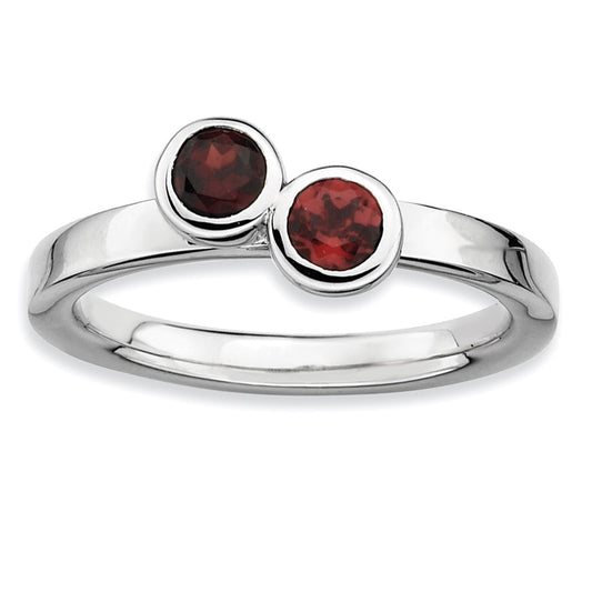 Sterling Silver Stackable Expressions Dbl Round Garnet Ring