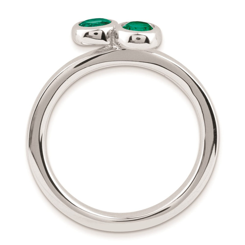 Sterling Silver Stackable Expressions Dbl Round Created Emerald Ring