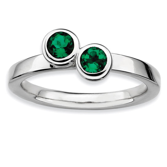Sterling Silver Stackable Expressions Dbl Round Created Emerald Ring