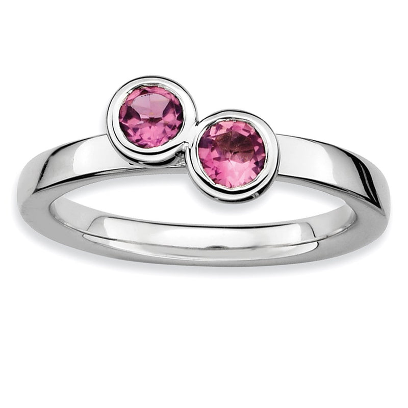 Sterling Silver Stackable Expressions Dbl Round Pink Tourmaline Ring