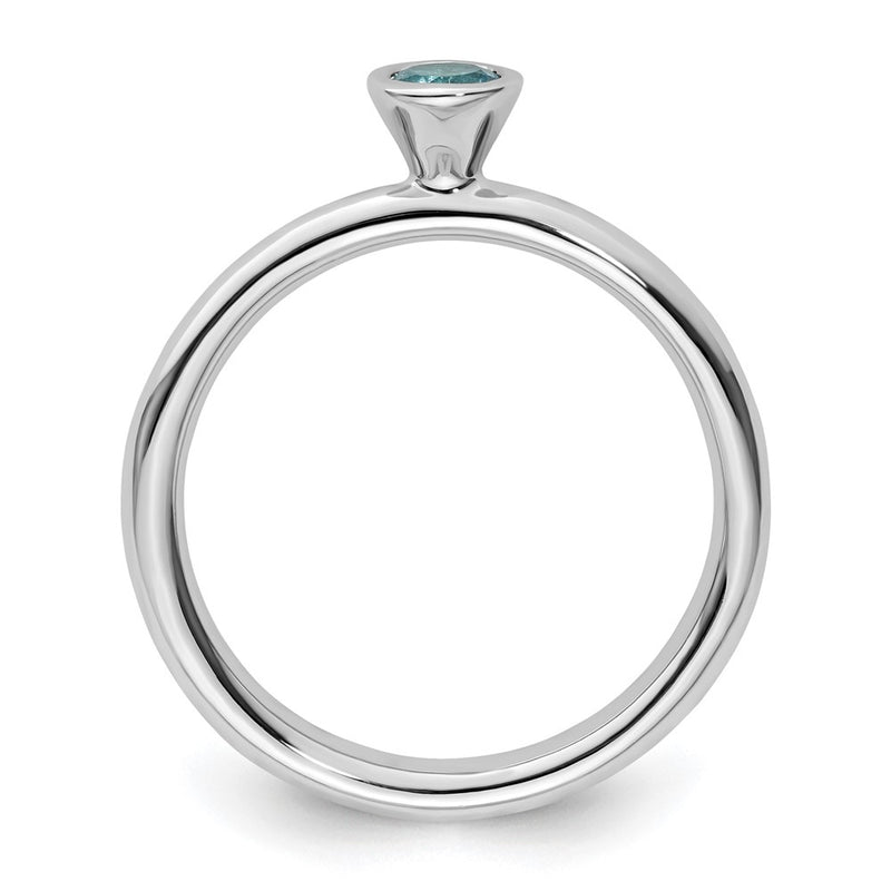 Sterling Silver Stackable Expressions High 4mm Round Blue Topaz Ring