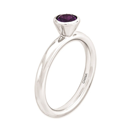Sterling Silver Stackable Expressions High 5mm Round Amethyst Ring