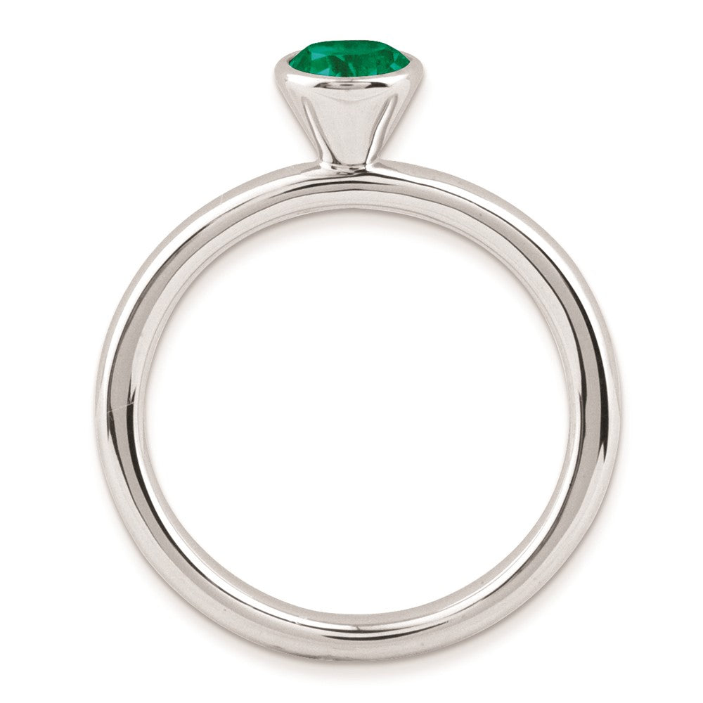 Sterling Silver Stackable Expressions High 5mm Round Cr. Emerald Ring