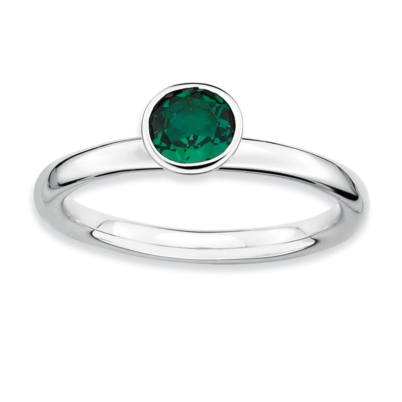 Sterling Silver Stackable Expressions High 5mm Round Cr. Emerald Ring