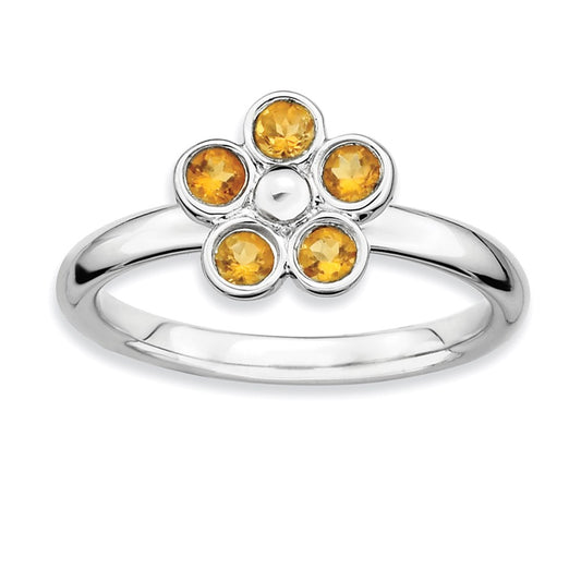 Sterling Silver Stackable Expressions Citrine Flower Ring