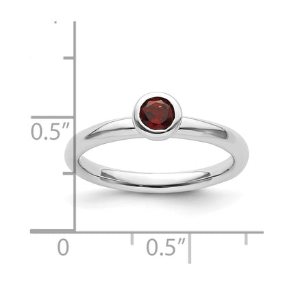 Sterling Silver Stackable Expressions Low 4mm Round Garnet Ring