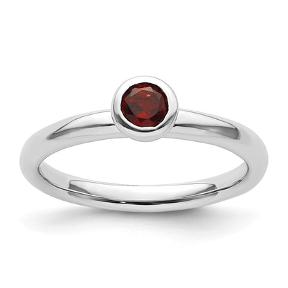 Sterling Silver Stackable Expressions Low 4mm Round Garnet Ring