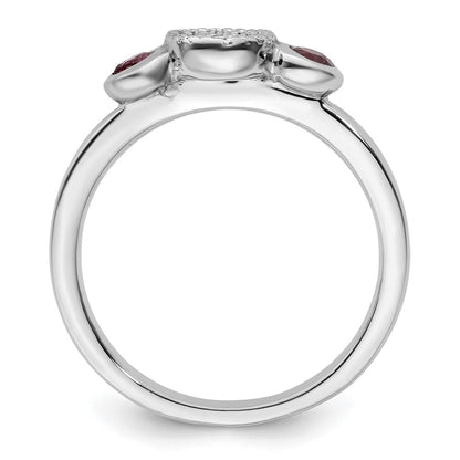 Sterling Silver Stackable Expressions Dbl Round Rhod. Garnet & Dia. Ring