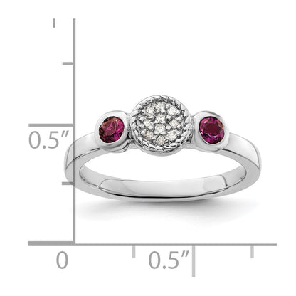 Sterling Silver Stackable Expressions Dbl Round Rhod. Garnet & Dia. Ring