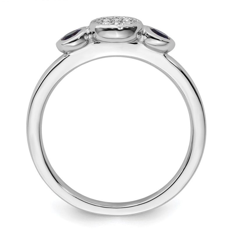 Sterling Silver Stackable Expressions Dbl Round Cr. Sapphire & Dia. Ring