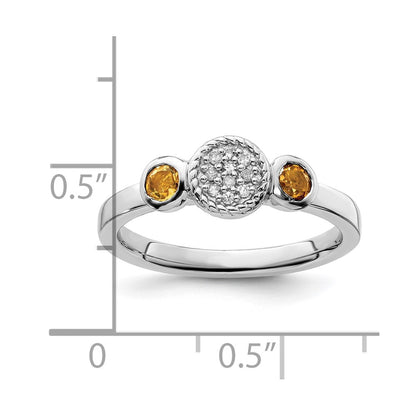 Sterling Silver Stackable Expressions Dbl Round Citrine & Dia. Ring