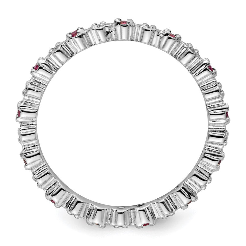 Sterling Silver Stackable Expressions Rhod. Garnet & Diamond Ring
