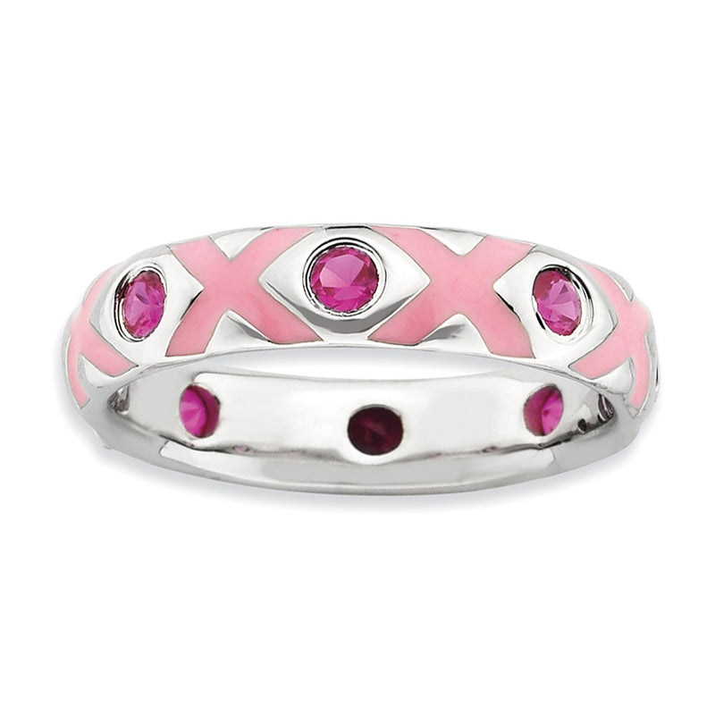 Sterling Silver Stackable Expressions Polished Created Ruby/Enameled Ring
