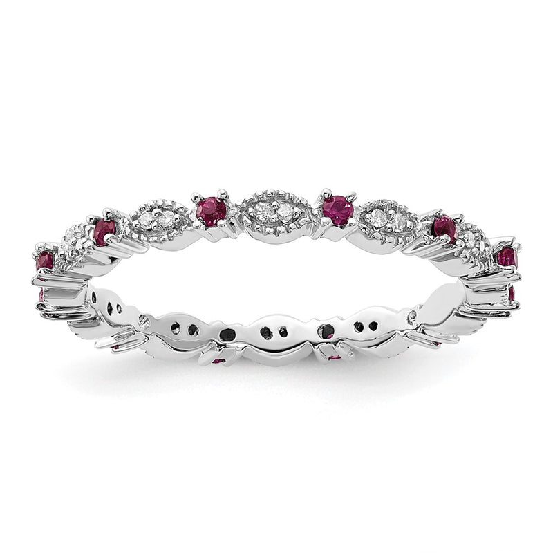 Sterling Silver Stackable Expressions Polished Created Ruby & Dia Ring