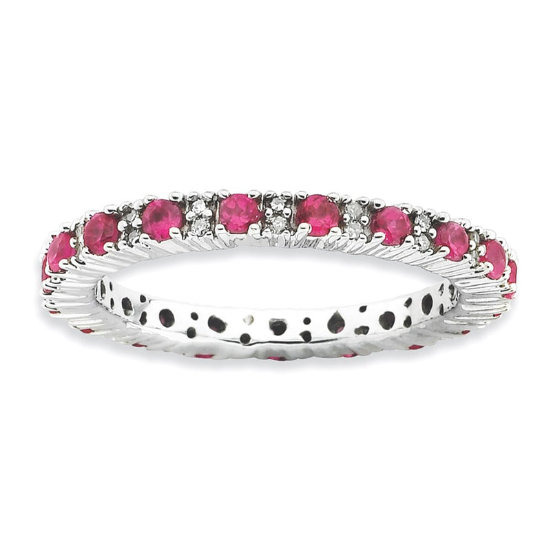 Sterling Silver Stackable Expressions Polished Cr. Ruby & Dia Ring