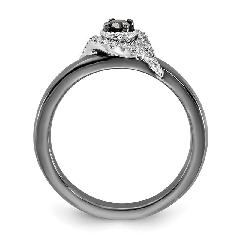 Sterling Silver & Black Ruthenium-plated Stackable Expressions Polished Black & White Diamond Ring