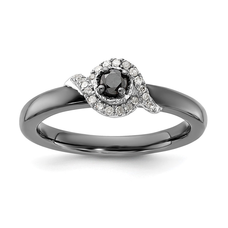 Sterling Silver & Black Ruthenium-plated Stackable Expressions Polished Black & White Diamond Ring