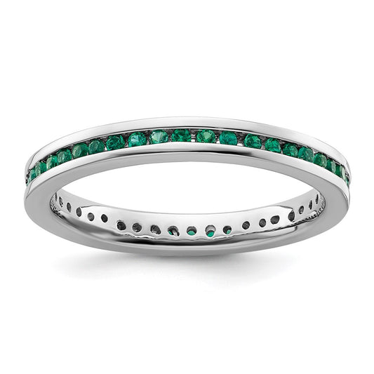 Sterling Silver Stackable Expressions Polished Created Emerald Ring