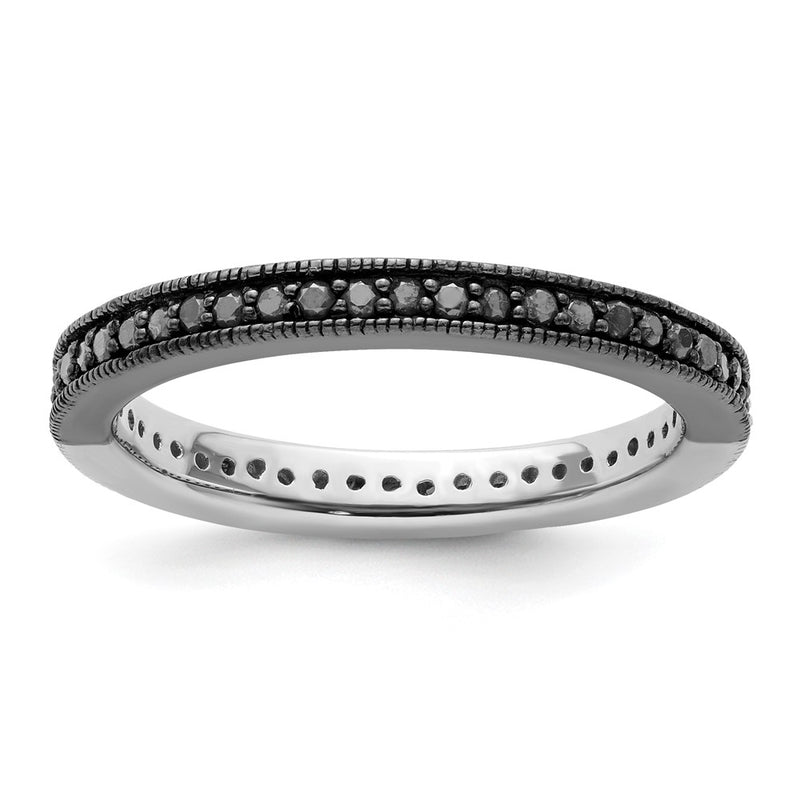 Sterling Silver Stackable Expressions Polished Half Black/White Dia Ring