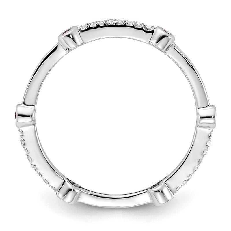 Sterling Silver Stackable Expressions Polished Created Ruby & Diamond Ring