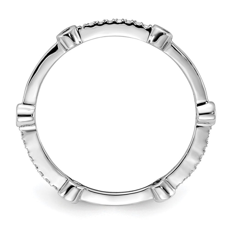 Sterling Silver Stack Expressions Polished Created Sapphire & Diamond Ring