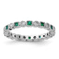 Sterling Silver Stack Exp Polished Created Emerald & Diamond Ring