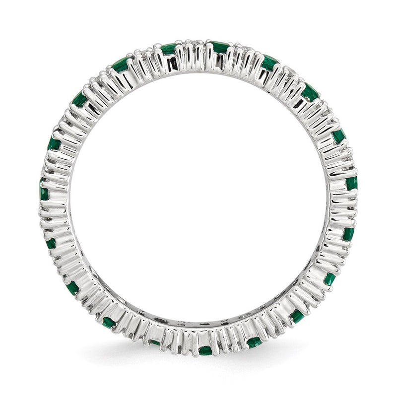 Sterling Silver Stackable Expressions Polished Cr. Emerald & Dia Ring