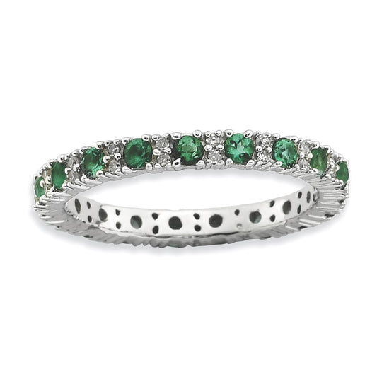 Sterling Silver Stackable Expressions Polished Cr. Emerald & Dia Ring