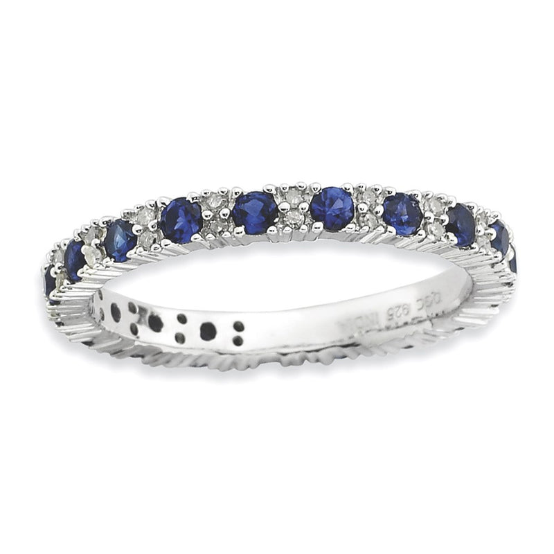 Sterling Silver Stackable Expressions Polished Cr. Sapphire & Dia Ring