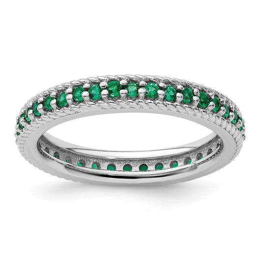 Sterling Silver Stackable Expressions Polished Cr. Emerald Eternity Ring