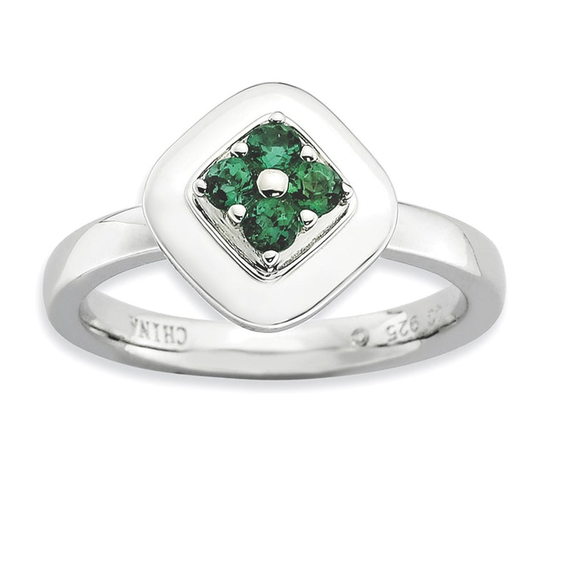 Sterling Silver Stackable Expressions Polished Created Emerald Ring