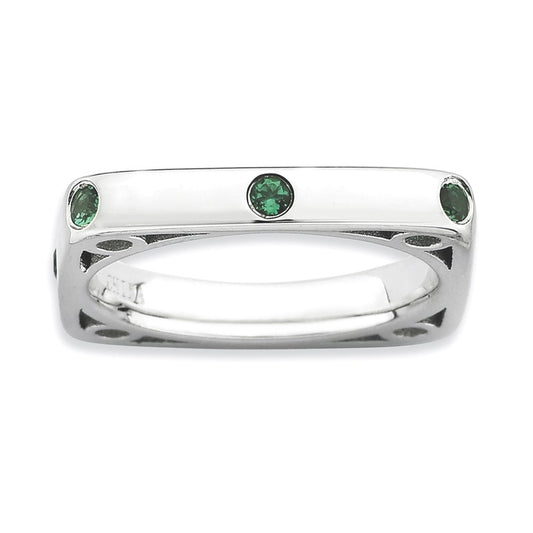 Sterling Silver Stackable Expressions Polished Created Emerald Square Ring
