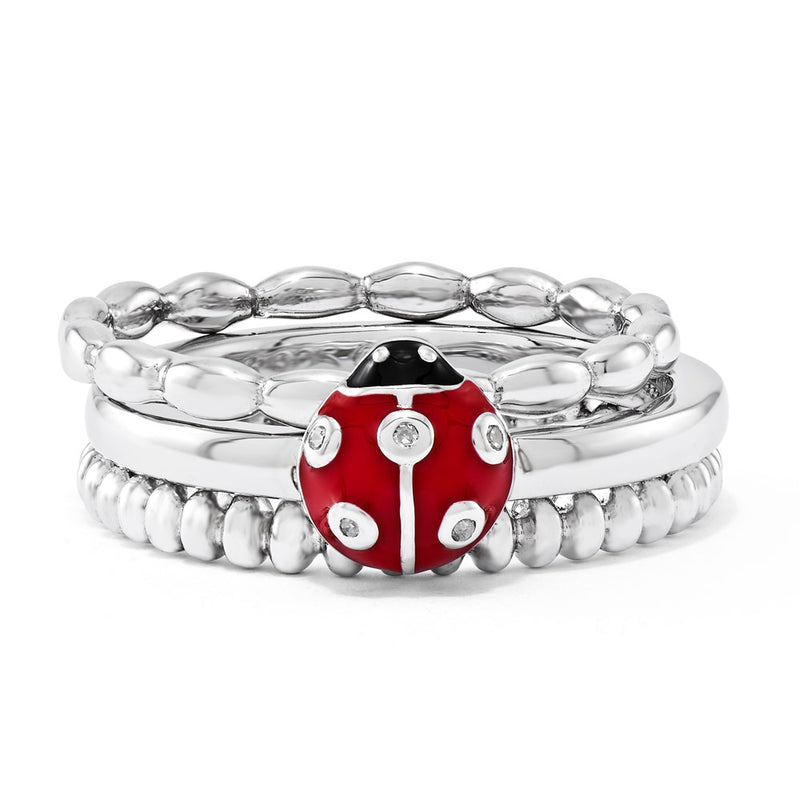Sterling Silver Stackable Expressions Little Lady Bug Ring Set
