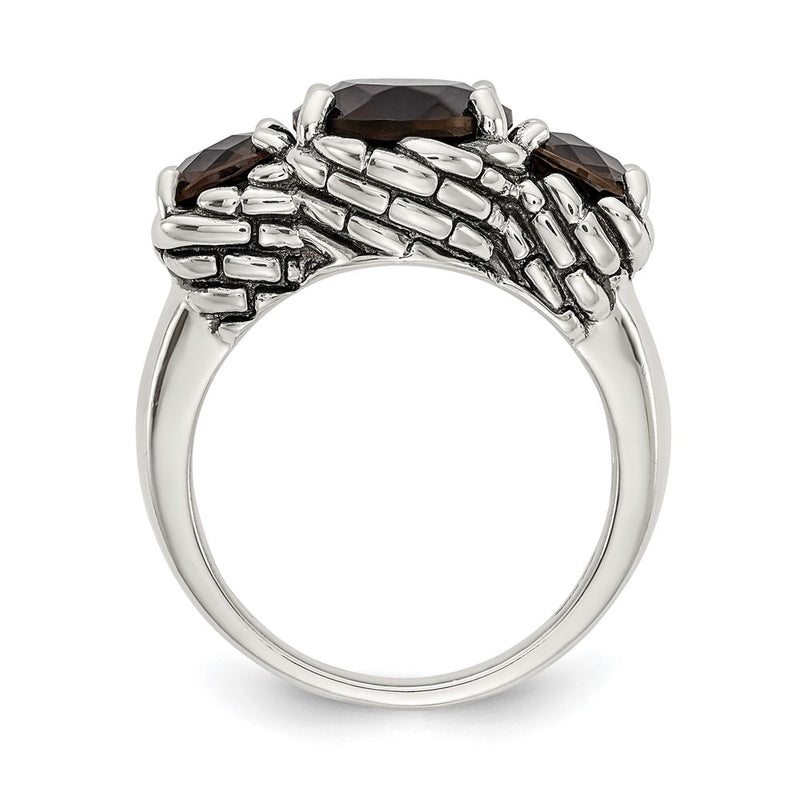 Shey Couture Sterling Silver Antiqued Checkerboard Smoky Quartz Ring