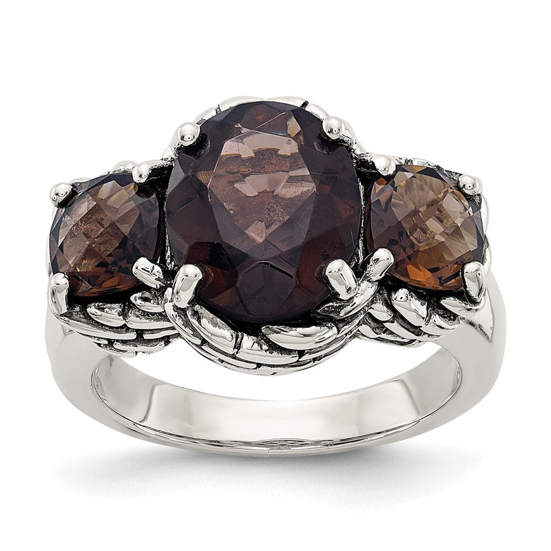 Shey Couture Sterling Silver Antiqued Checkerboard Smoky Quartz Ring