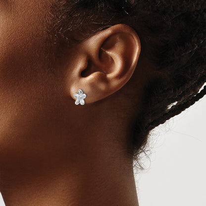 White Ice Sterling Silver Rhodium-plated Satin and Polished Diamond Flower Post Earrings