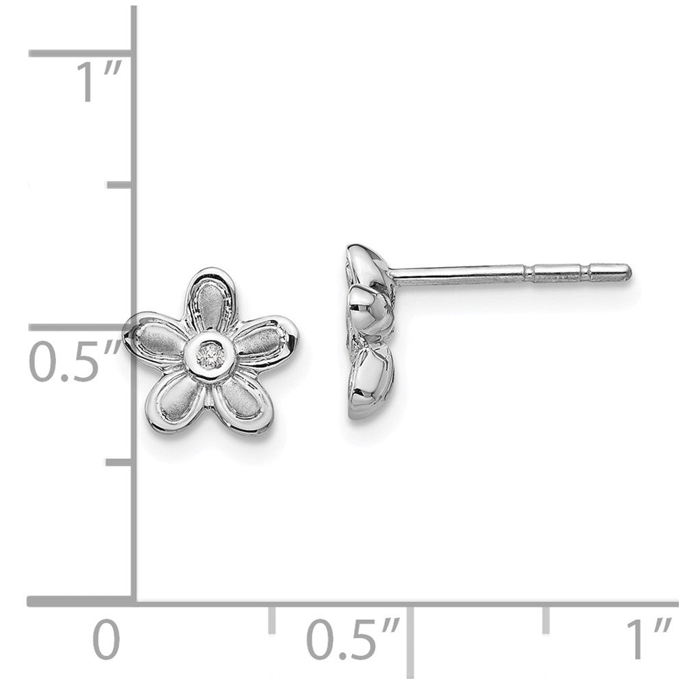 White Ice Sterling Silver Rhodium-plated Satin and Polished Diamond Flower Post Earrings