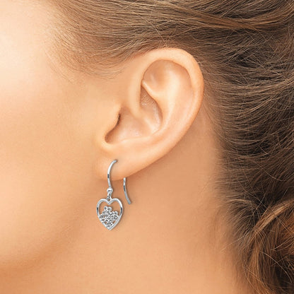 White Ice Sterling Silver Rhodium-plated Heart with Flower Diamond Shepherd Hook Dangle Earrings