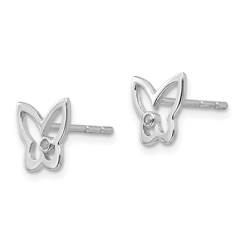 White Ice Sterling Silver Rhodium-plated Diamond Butterfly Post Earrings
