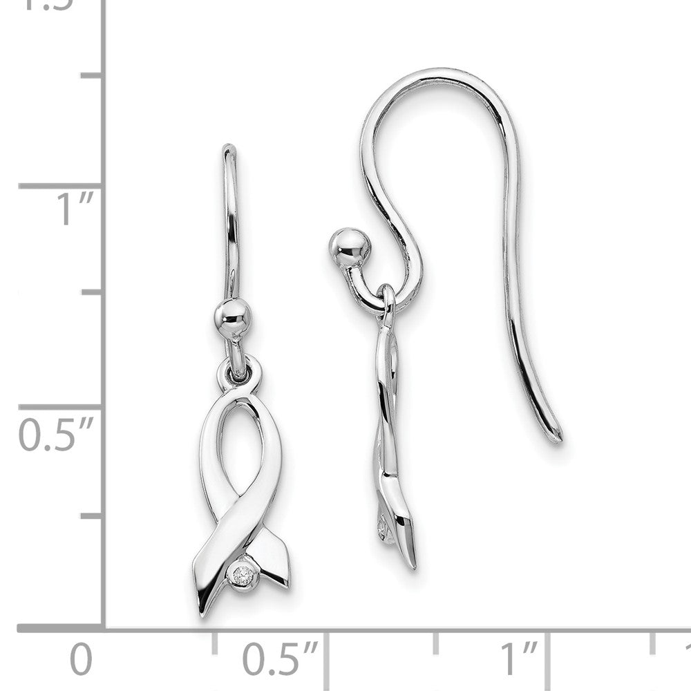 White Ice Sterling Silver Rhodium-plated Diamond Awareness Ribbon Dangle Earrings