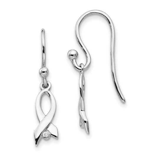 White Ice Sterling Silver Rhodium-plated Diamond Awareness Ribbon Dangle Earrings