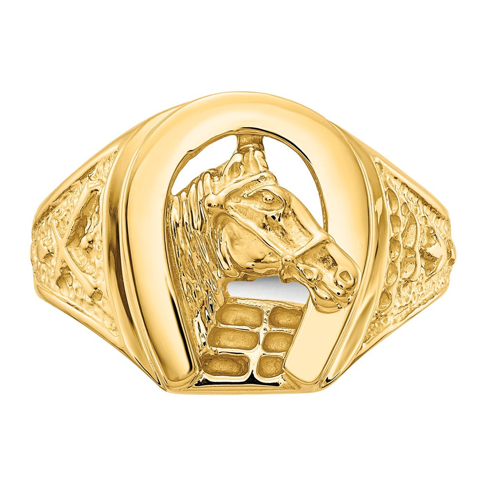 14K Yellow Gold Polished Horseshoe with Horse in Center Ring