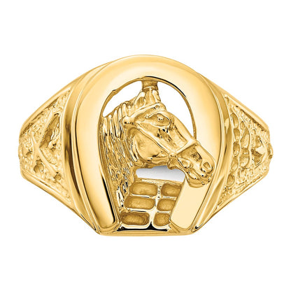 14K Yellow Gold Polished Horseshoe with Horse in Center Ring