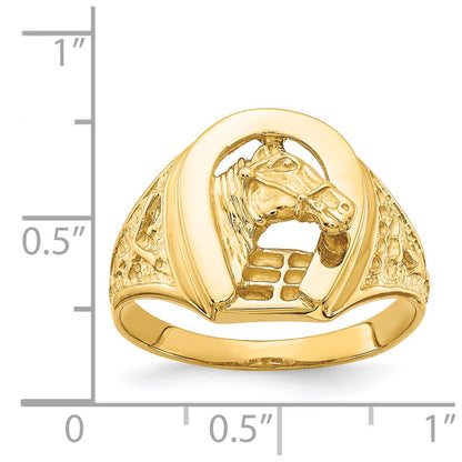 14K Yellow Gold Polished Horseshoe with Horse in Center Ring