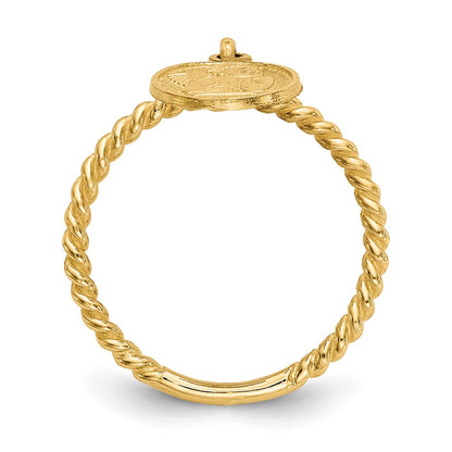 14K Yellow Gold Polished Angel Dangle Charm Child's Ring