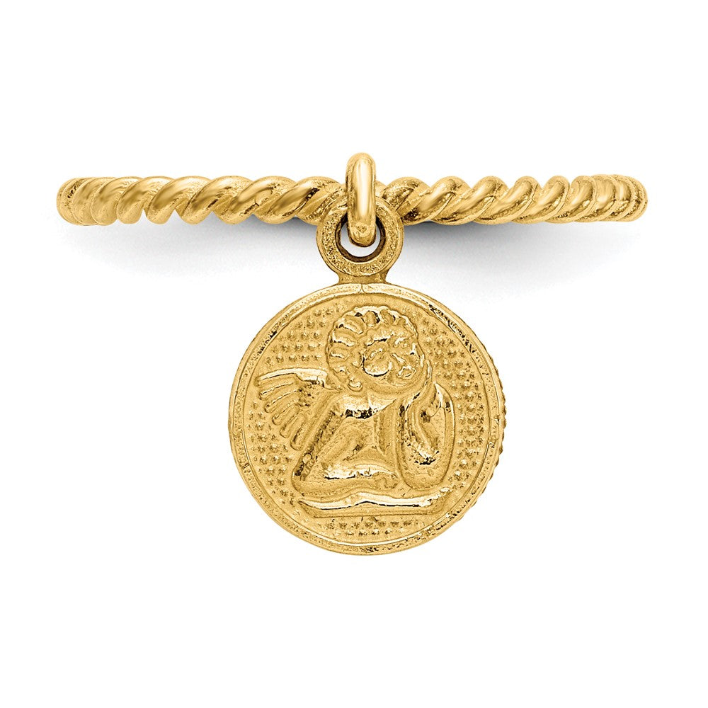 14K Yellow Gold Polished Angel Dangle Charm Child's Ring