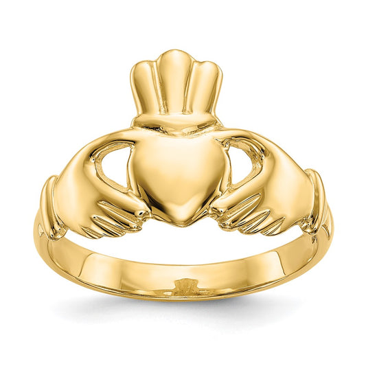 14K Yellow Gold Polished Claddagh Ring